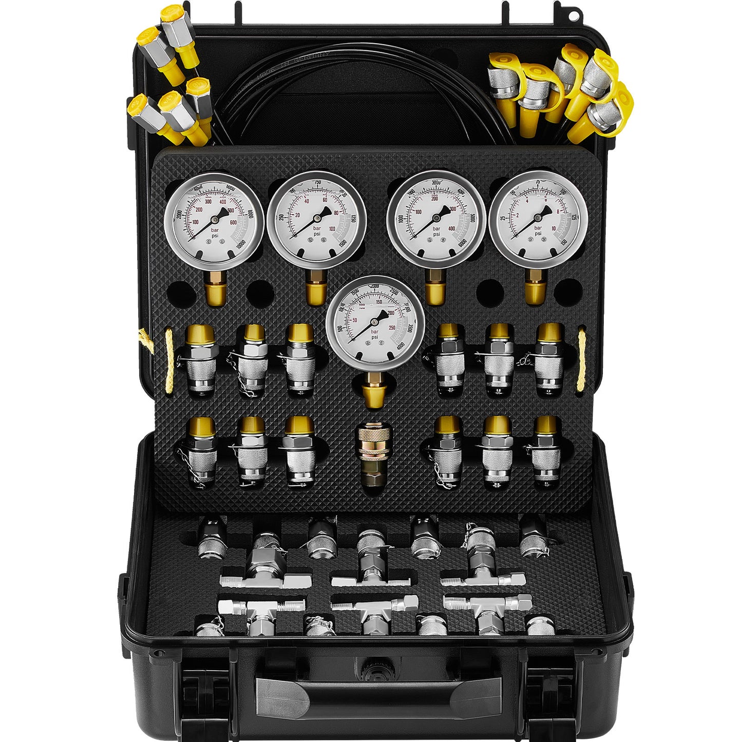 Hydraulic Pressure Test Kit – 5 Gauges, 13 Couplings, 14 Tees + Carrying Case