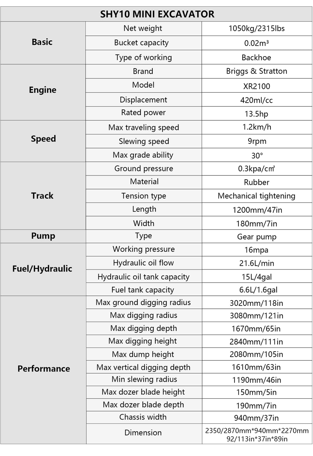 Huayee SHY-10 Mini Excavator