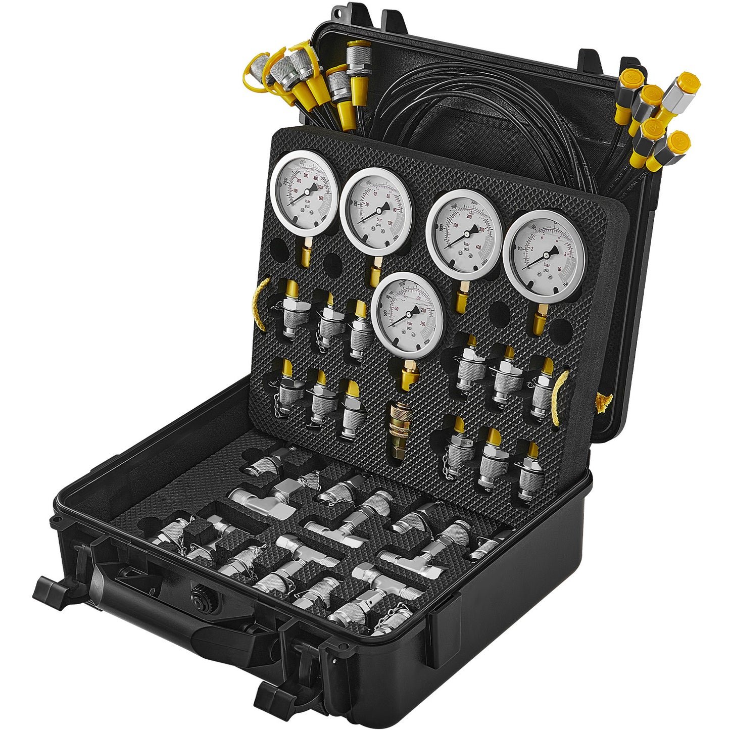 Hydraulic Pressure Test Kit – 5 Gauges, 13 Couplings, 14 Tees + Carrying Case